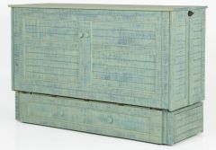 Parawood Poppy Queen Size Cabinet Style Murphy Bed & Mattress in Seafoam Finish