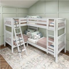 Solid Wood Framed Twin XL High Corner Bunk with Straight Ladder and Angled Ladder