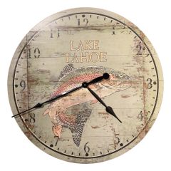 Vintage Style Solid Wood Sign Lake Tahoe Fish Clock