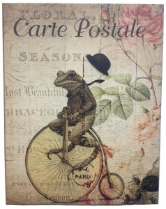 Vintage Style Solid Wood Sign Bike Frog