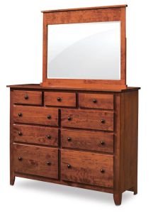 Amish Crafted Solid Character Cherry Wood Shenandoah 9 Drawer Mule Chest Dresser & Mirror Set in Michaels Finish