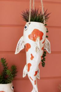 Ceramic Koi Fish Hanging Planter
