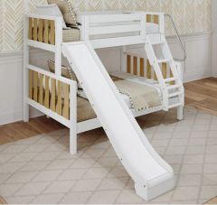 Solid Wood Framed Modern Twin over Full Medium Bunk Bed with Slide and Angled Ladder on Front