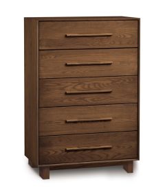 Solid Walnut Wood Sloane Five Drawer Wide Chest in Natural Finish