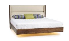 Solid Walnut Wood Sloane Queen Upholstered Floating Platform Bed in Ultra-Leather