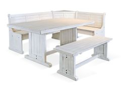 Mahogany Wood Bayside Corner Dining Nook With Storage in Marble White Finish