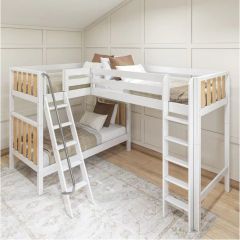 Solid Wood Framed Modern Twin High Corner Loft Bunk Bed