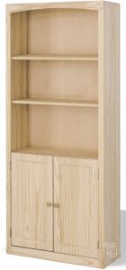 Solid Pine Wood Unfinished Modern Style Bookcase With Doors 30" wide x 72" high