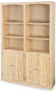 Solid Pine Wood Unfinished Modern Style Bookcase 48" Wide x 72" High With Doors