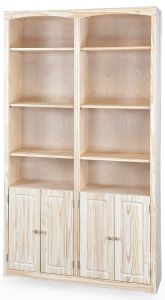 Solid Pine Wood Unfinished Modern Style Bookcase 48" wide x 84" high with Doors