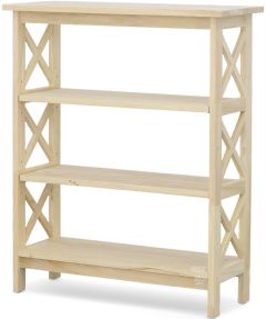 Solid Parawood Wood Bookcase with X-Side Pattern 36"h Unfinished