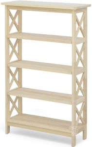 Solid Parawood Wood Bookcase with X Side Pattern 48"h Unfinished