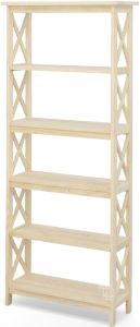 Solid Parawood Wood Bookcase with X Side Pattern 72"h Unfinished