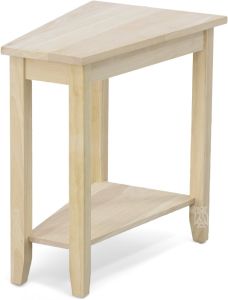 Solid Parawood Wood Chairside Wedge Table in Unfinished