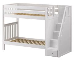 Solid Whopper Tall Height Twin Over Twin Bunk Bed With Staircase in White Finish